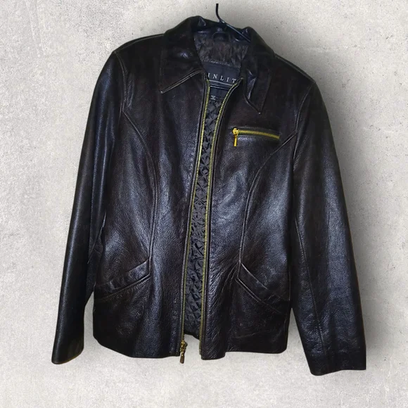 Winlit Dark Brown Women's Leather Jacket Size Medium With Gold Accents - Picture 2 of 14